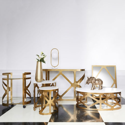 Libra Metropolitan Coffee Table Metallic Champagne Finish with Off-White Marble